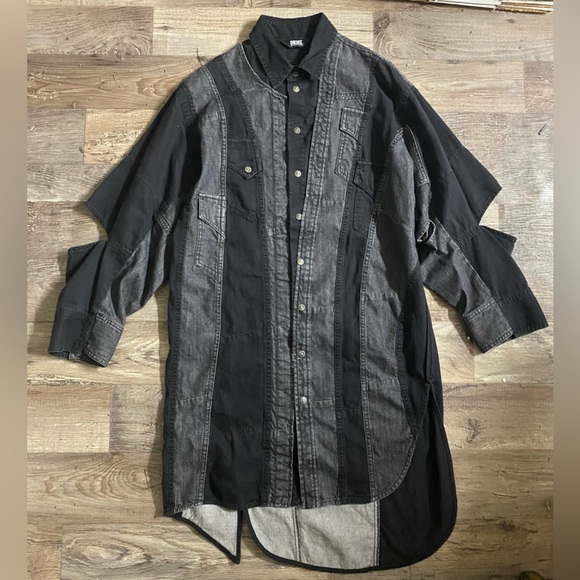 Diesel Patchwork Denim Shirt Dress Black Women's XXS (0) Oversized Fits M/L - Picture 1 of 13